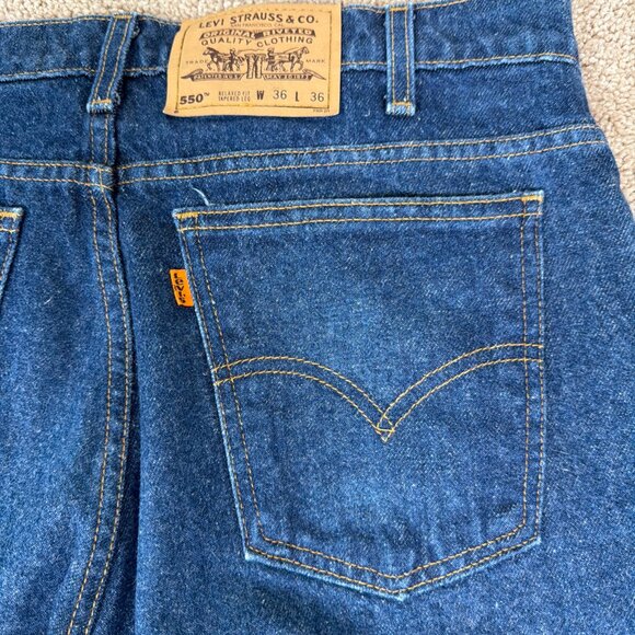 Levis 550 Jeans Mens 36x36 Blue Relax Fit Taper Vintage 90s Batwing Orange Tab - Picture 7 of 10